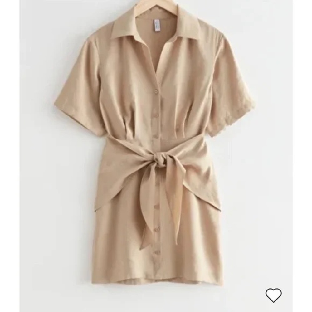 & Other Stories khaki tie front mini dress